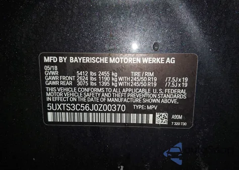 2018 BMW X3 M40I from USA, damaged, VIN 5UXTS3C56J0Z00370